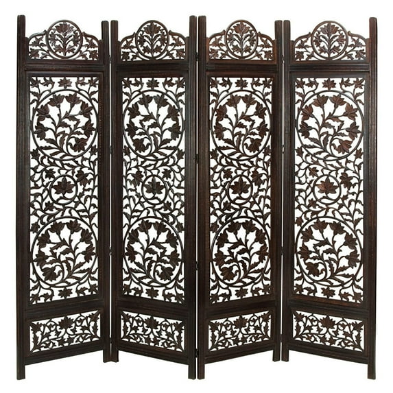 Maykoosh Artisanal Attic Handcrafted Wooden 4 Panel Room Divider S n Featuring Lotus Pattern Reversible