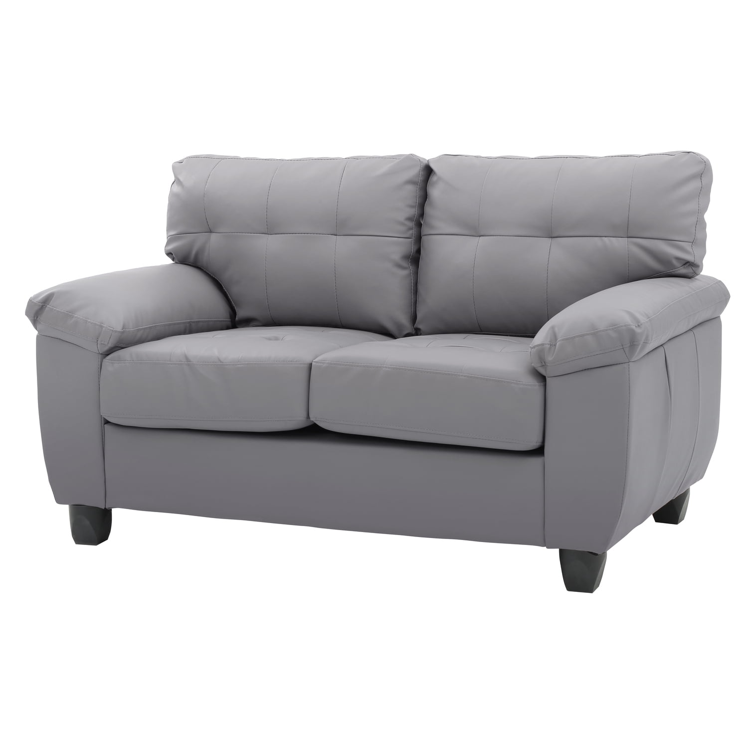 Gray Tufted Faux Leather Loveseat with Padded Arms
