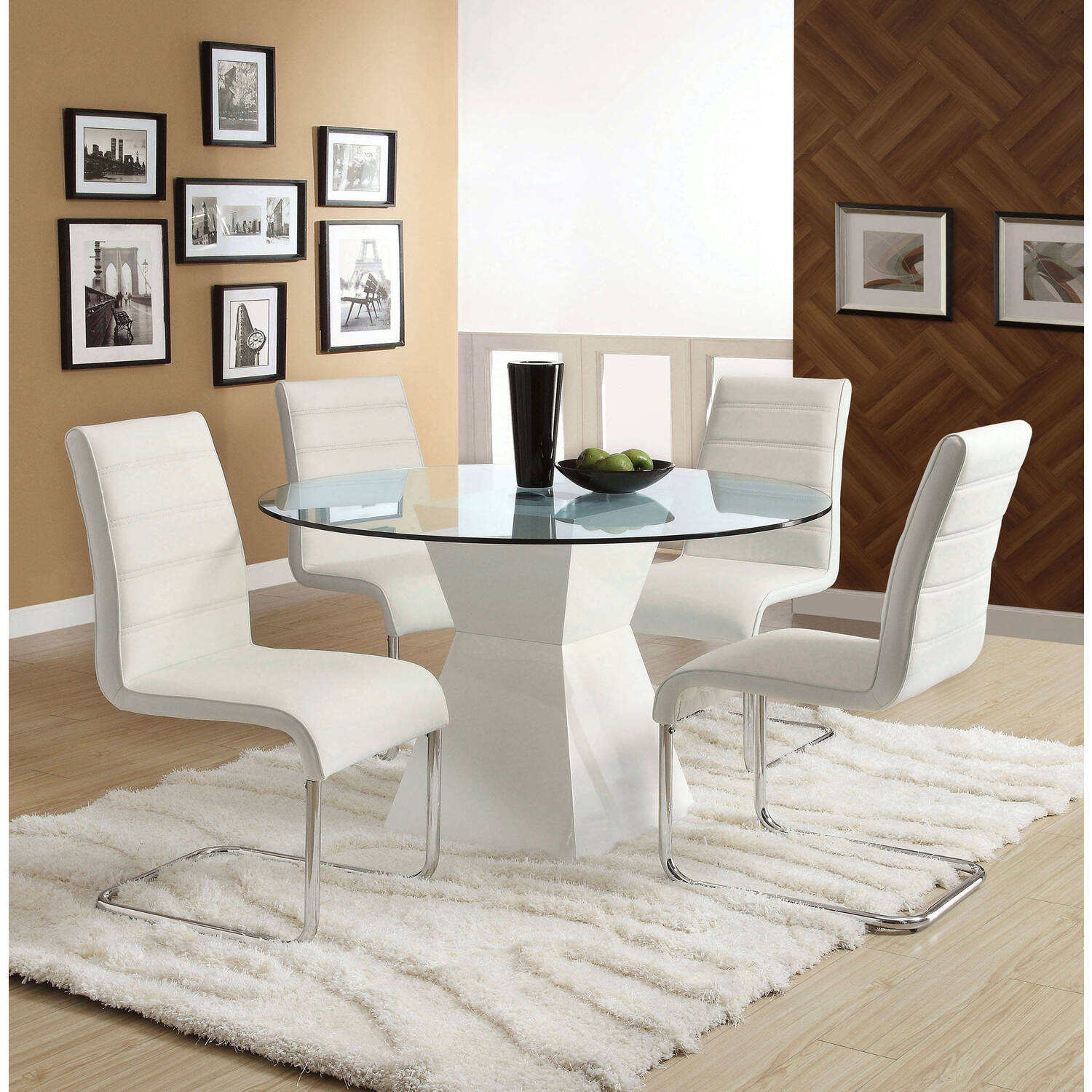 Round Glass Dining Table - Modern White Pedestal Table for Kitchen ...