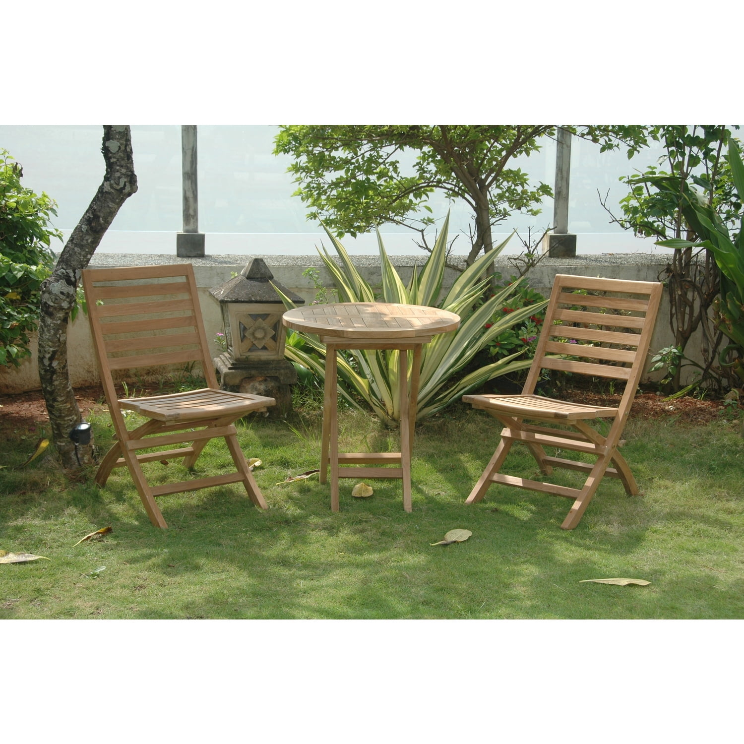 Teak 3-Piece Outdoor Bistro Set with Folding Chairs