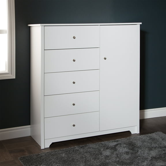HomeStock Baroque Bonanza 5-Drawer Chest - White Dresser, 18"D x 19.38"W x 48.75"H. - 5 Drawer Bedroom Chest, Contemporary Wooden Storage Furniture with Sleek Antique Metal Handles