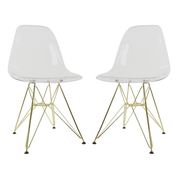 Eiffel Side Chairs Set of 2 - Modern Accent Chair, Gold Base, Ergonomic Design, Clear Plastic Seat