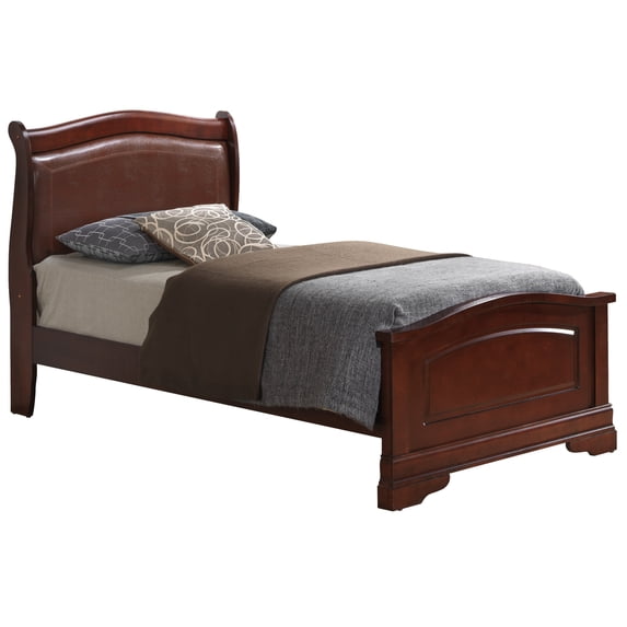 Maykoosh Asian Aesthetics Twin Bed, Cherry, Graceful Curves with Soft Faux Leather Padding, Heavy Wood Trim for Quality Construction, 44"H x 41"W x 84"L