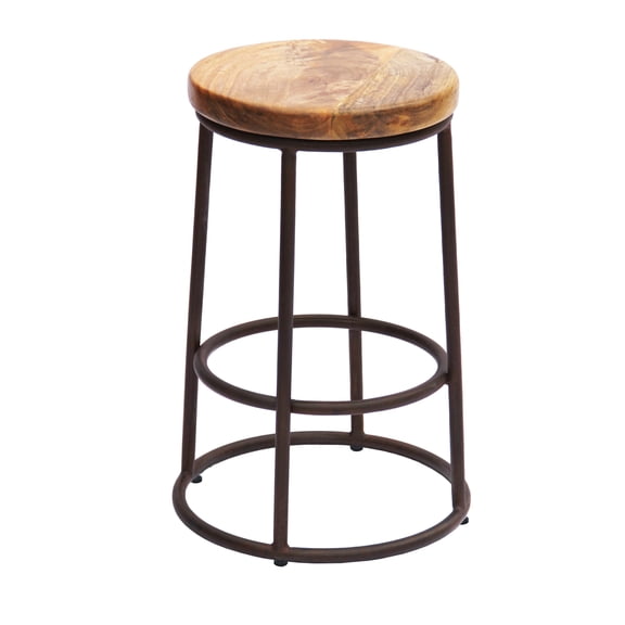 Maykoosh Asian Allure 24 Inch Mango Wood Counter Height Barstool with Iron Base - Sturdy Design with 300 lb Capacity for Any Space