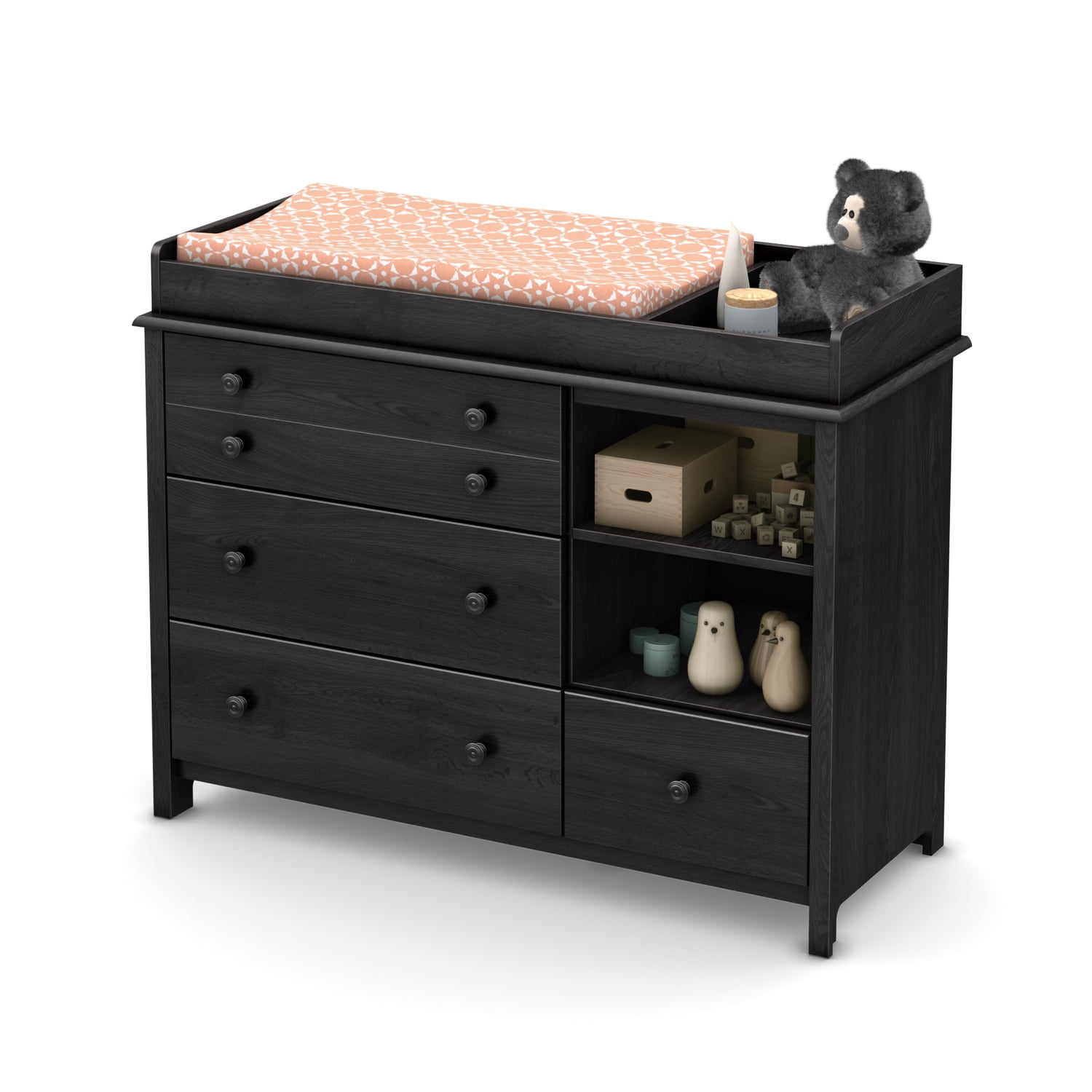 Gray Oak 47" Transitional Changing Table Dresser with Drawers