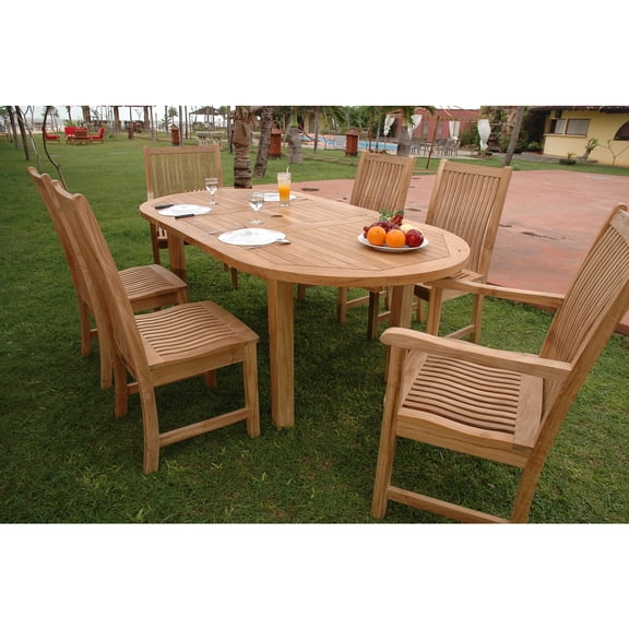 Coastal Dining Set 7 Piece Teak Table & Chairs Outdoor Patio Furniture