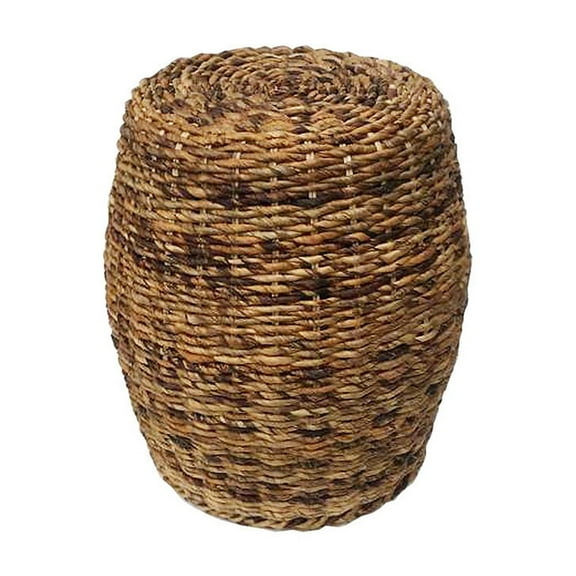 Banana Leaf Accent Table - Drum Side Table with Mahogany Frame