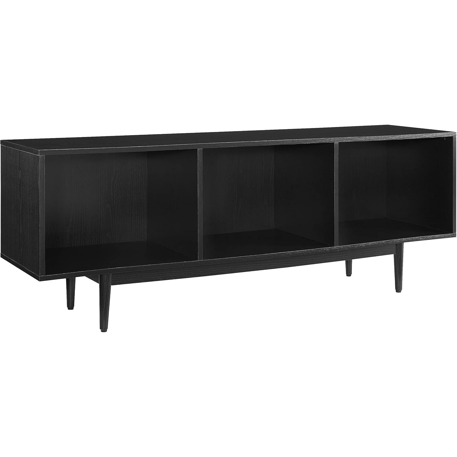 Mid-Century Modern Large Black Wood Record Storage Console