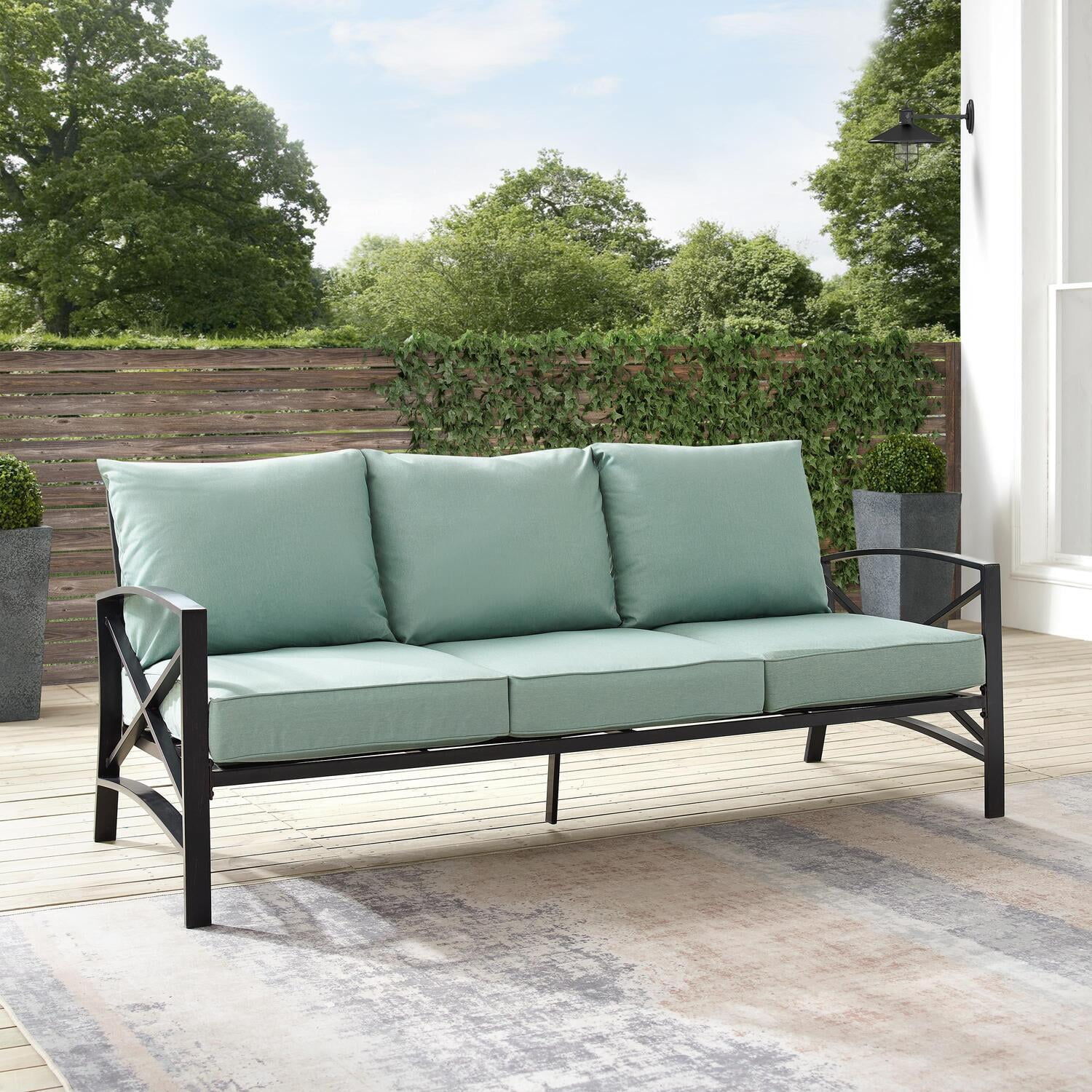 Kaplan Oil Rubbed Bronze Outdoor Metal Sofa with Mist Cushions