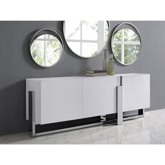 Modern Buffet Table with Glass Top - Stainless Steel Base, Elegant Storage Cabinet for Living Room Bedroom