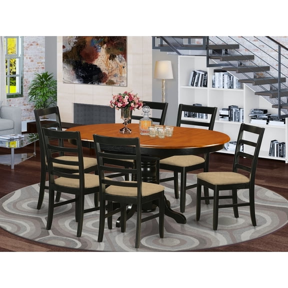 Rubberwood Dining Set for 6 Oval Table & Linen Chairs 42x60 Inch