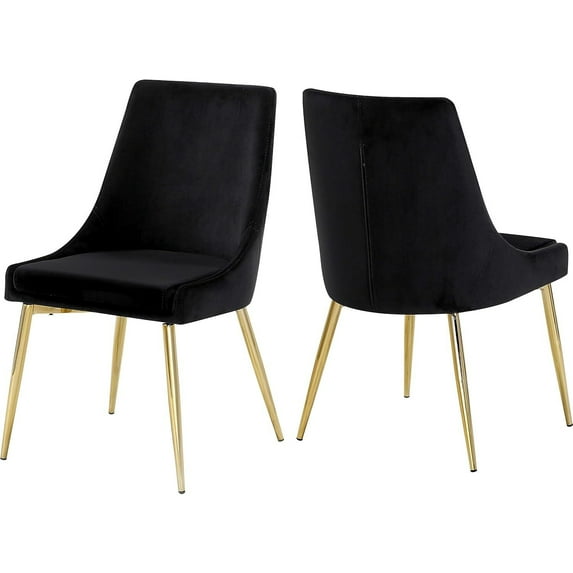 Maykoosh Baroque Bonanza Modern, Contemporary Velvet Upholstered Dining Chair with Sturdy Metal Legs, Set of 2, 19.5" W x 21.5" D x 33.5" H-Color:Black and Gold