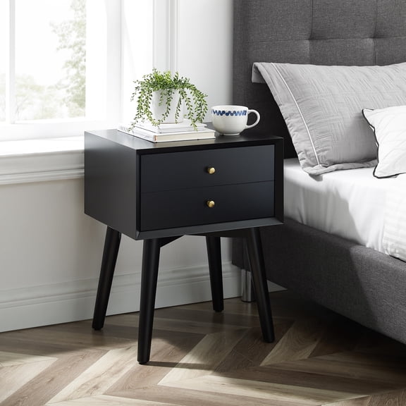 Maykoosh Baroque Bonanza Night Stand Matte Black, 15"D x 18"W x 23.75"H , One drawer Nightstand, Metal Hardware, Easy Assembly, Versatile Nightstand for Bedside Storage