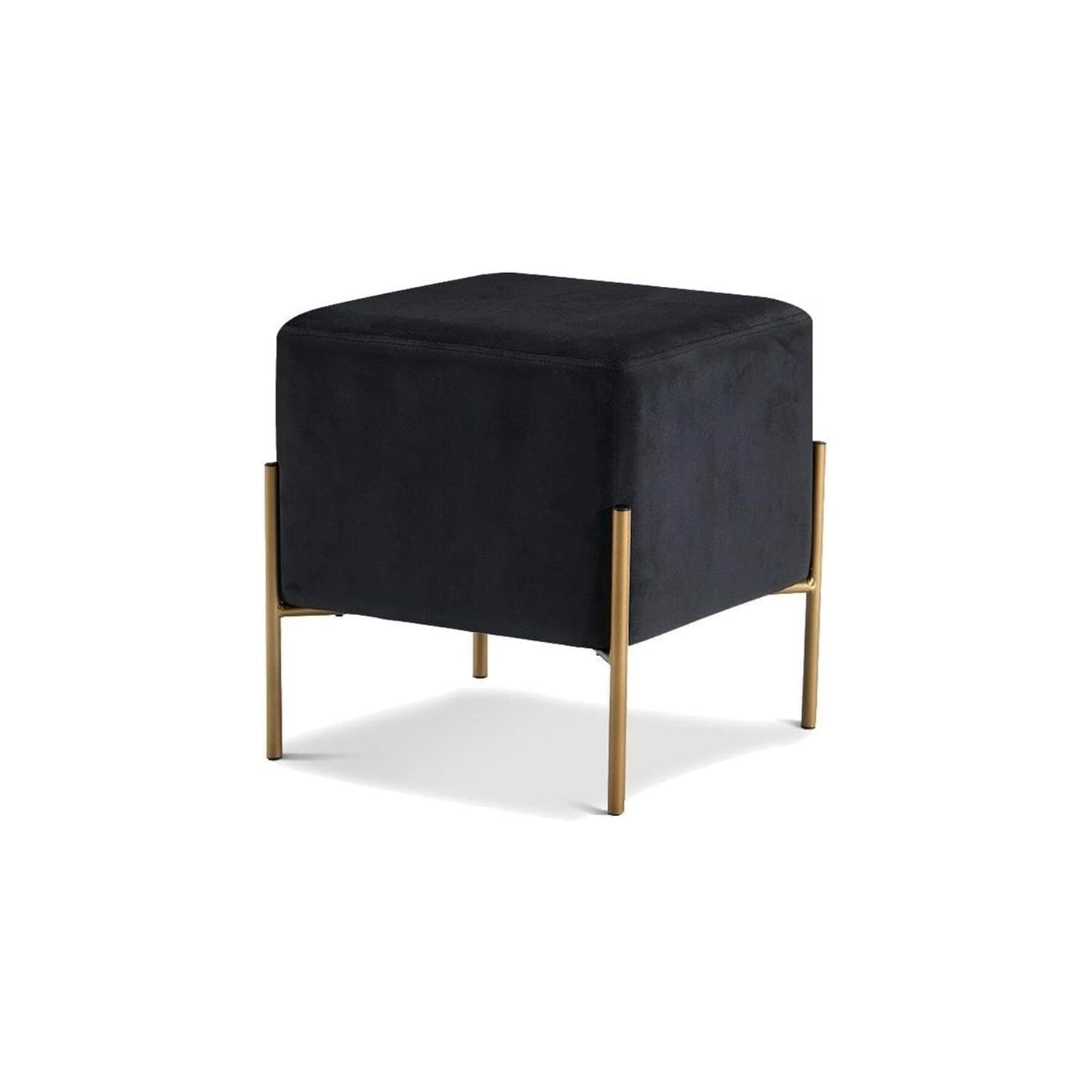 Elegant Isla Black Velvet 15.5" Pouf with Stainless Steel Legs