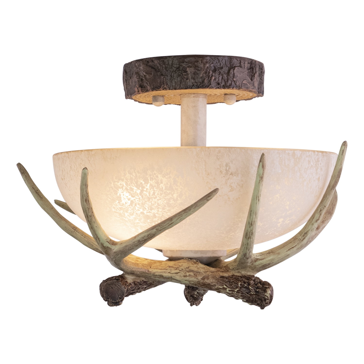 Rustic Antler 16" Cream Glass Semi Flush Mount Ceiling Light