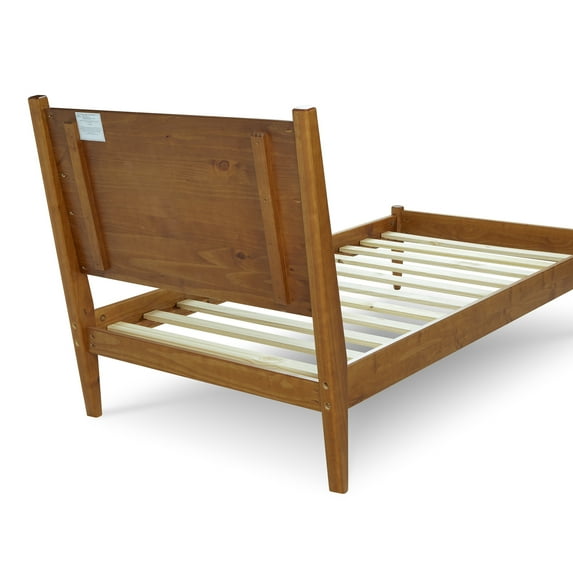 Maykoosh Beachy Beauty Mid-Century Queen Size Panel Bed, Sturdy Solid Wood Construction, Brown Finish, Slat Foundation, Durable Low Profile Panel Bed for Bedrooms