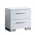 thumbnail image 1 of Wooden Nightstand 2 Drawer Bedside Table, White Lacquer Finish, Chrome Pulls, Modern Storage, 1 of 1