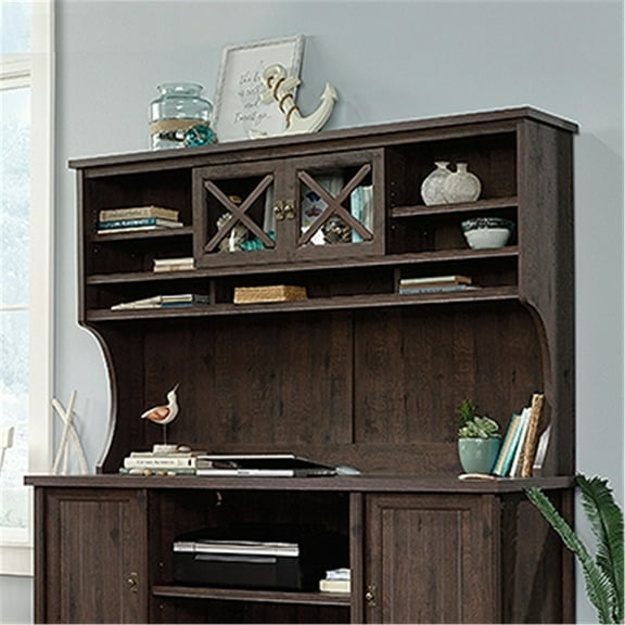 Large Hutch Storage Cabinet - Rustic Coffee Oak Finish - Adjustable Shelves - 64.57W x 13.19D x 40.04H