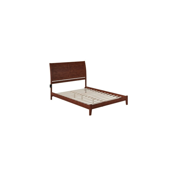 Maykoosh Beachy Low Profile Platform Bed - Queen Size 93.125" x 56.625" x 66", Walnut Finish, Includes Twin Trundle, USB Ports, Sturdy Construction
