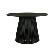 Bohemian Bliss Round Side Table Handcrafted Black Mango Wood with Slatted Flared Base, Stylish Boho Accent for Living Room or Bedroom