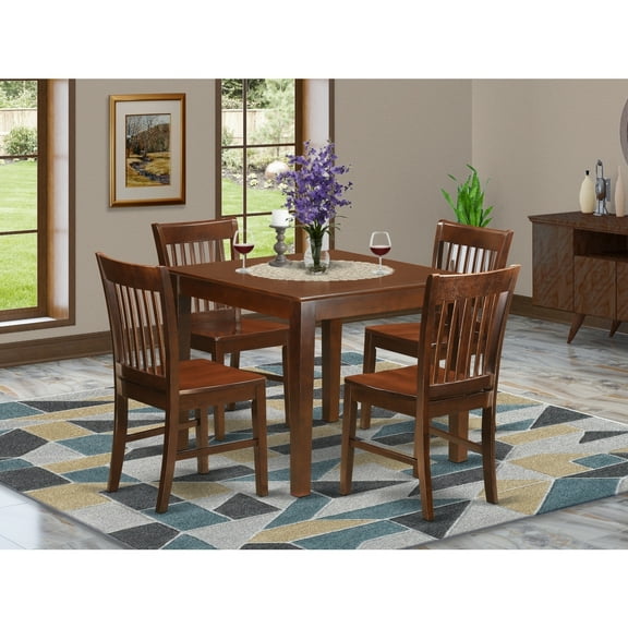 Bohemian Dining Set - 5 Piece Table & Chairs - 36 Inch Square - Mahogany Finish - Kitchen Dining Room Set