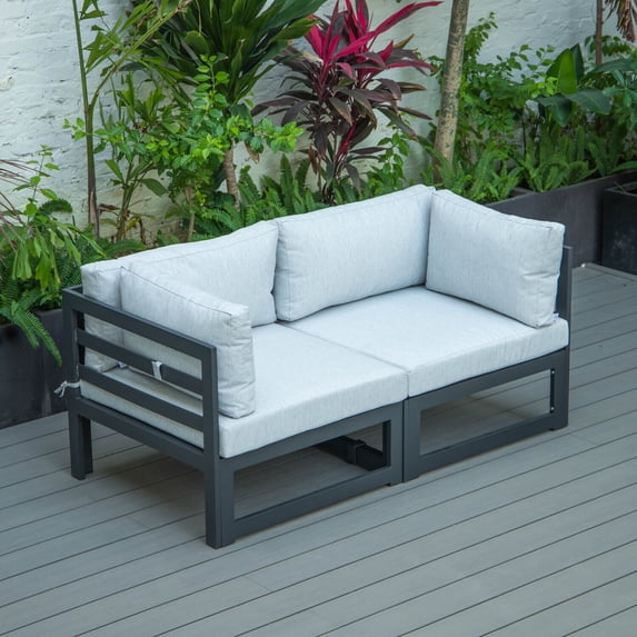 Maykoosh Boho Beauty 2-Piece Sectional Loveseat Black Aluminum with Cushions