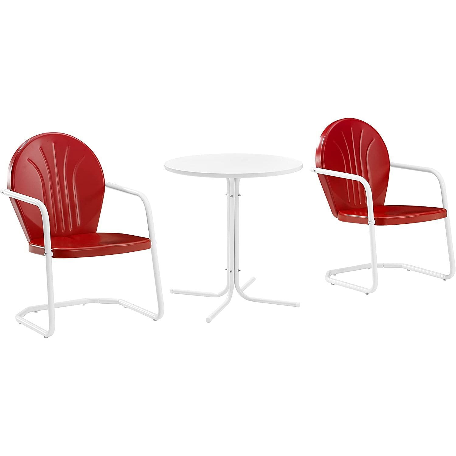 Red and White Steel Outdoor Conversation Set with Round Table