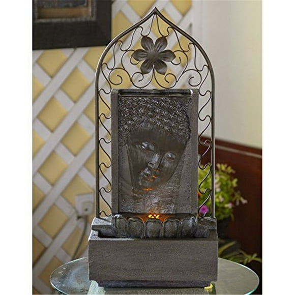 Buddha Fountain with - Metal Flower Water Feature, 29.7" Indoor Outdoor Decor