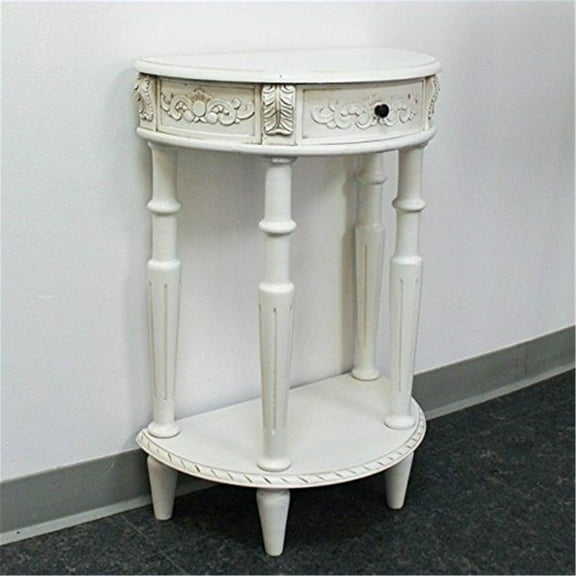 Small 2-Tier Wall Table - Half Moon Carved Table with Drawer & Shelf