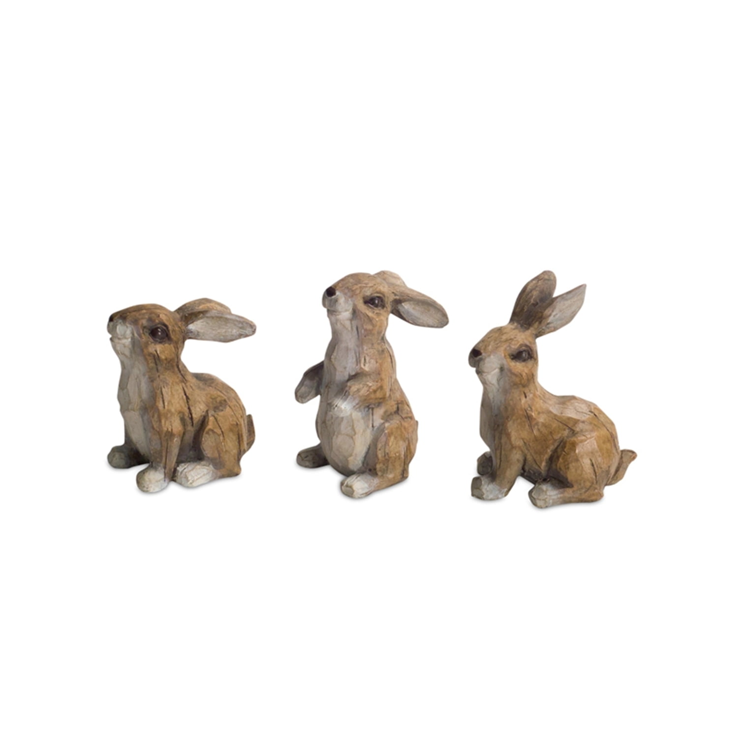 Set of 3 Brown Polystone Spring Rabbit Figurines