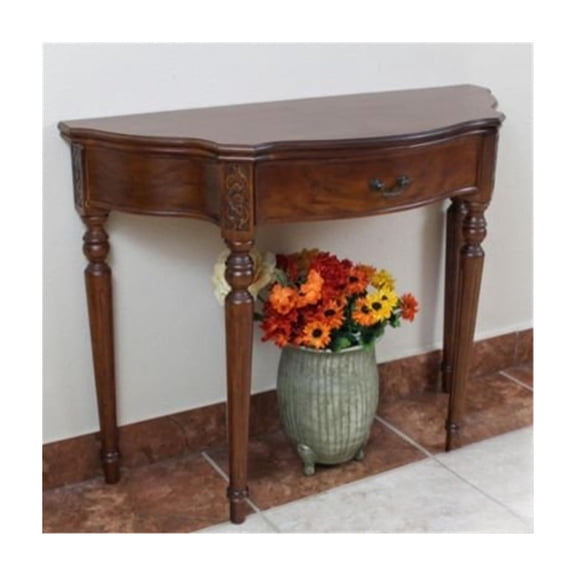 Maykoosh Carved Wood Half Moon Table - 32"H x 16"W x 40"L, Hand Carved, One Drawer, Elegant Turned Legs, Mahogany Finish, Weighs 27 lbs