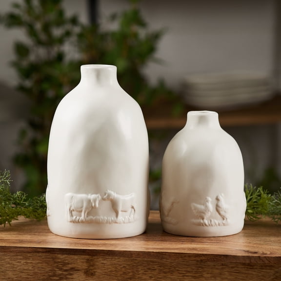 Ceramic Farm Animal Vases Set of 2 - Rustic Home Decor Accents