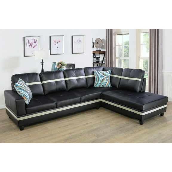 Maykoosh City Chic L Shape Sectional Sofa Sets With Waist Pillows For Living Room, Black And White