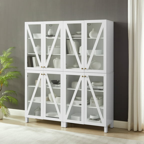 Tall Pantry Storage Set - 4 Stackable Cabinets - Modern Kitchen Organizer - 72 Inch White
