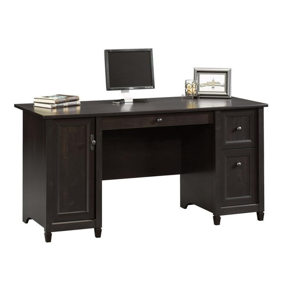 Maykoosh City Sleek Computer Desk - 23.25"D x 59"W x 29"H, Estate Black Finish, Engineered Wood, Keyboard Tray Included, Adjustable, Freestanding, 3 Drawers