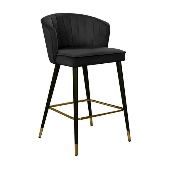Maykoosh City Sleek Modern, Contemporary Velvet Upholstered Counter Height Stool with Channel Tufting and Gold Tipped, Black Metal Legs, Grey, 20" W x 21" D x 36.5" H-Color:Black