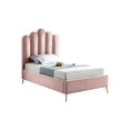 thumbnail image 1 of Velvet Platform Bed with Gold Legs & Tufted Headboard - Modern Bedroom Furniture, 1 of 6