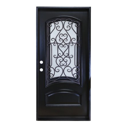 Maykoosh Classic Charm 36" X 80" Entry House Front Door, Wrought Iron Door W/ Openable Tempered Rain Glass Window, Right-Hand Double Door Inward Swing ,Espresso