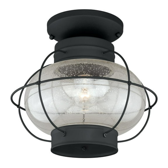 Maykoosh Classic Comfort Black Outdoor Flush Mount Ceiling Light - 13"W x 12"H x 13"D, Steel Construction, Clear Glass, Easy Installation, Nautical Style