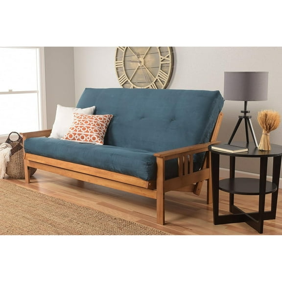 Maykoosh Coastal Cool Queen Futon Frame Set with Mission Style Arms and Mattress, Solid Hardwood Construction-Color:Butternut,Style:Navy Blue
