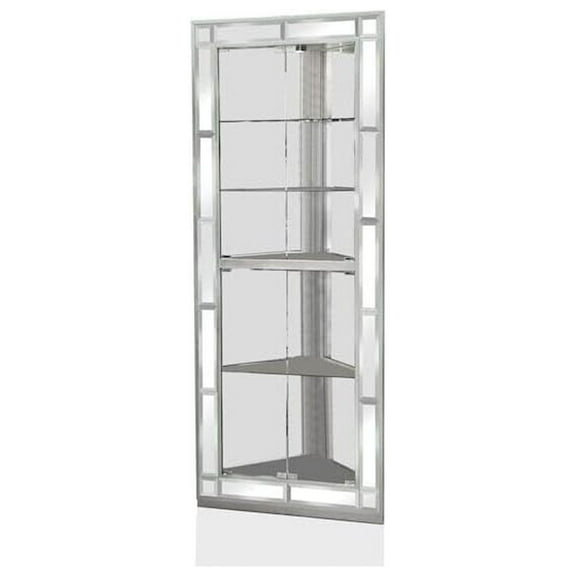 Maykoosh Classic Comfort Wood and Glass Corner Durable Crockery Cabinet With Five Shelves, Silver and with Adjustable Shelves - 16"D x 31"W x 78"H