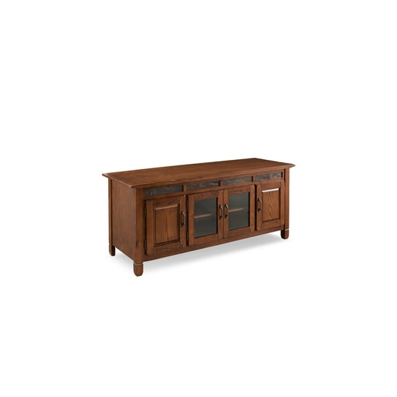 TV Stand Console with Slate Accents - 60 Inch Rustic Oak Entertainment Center