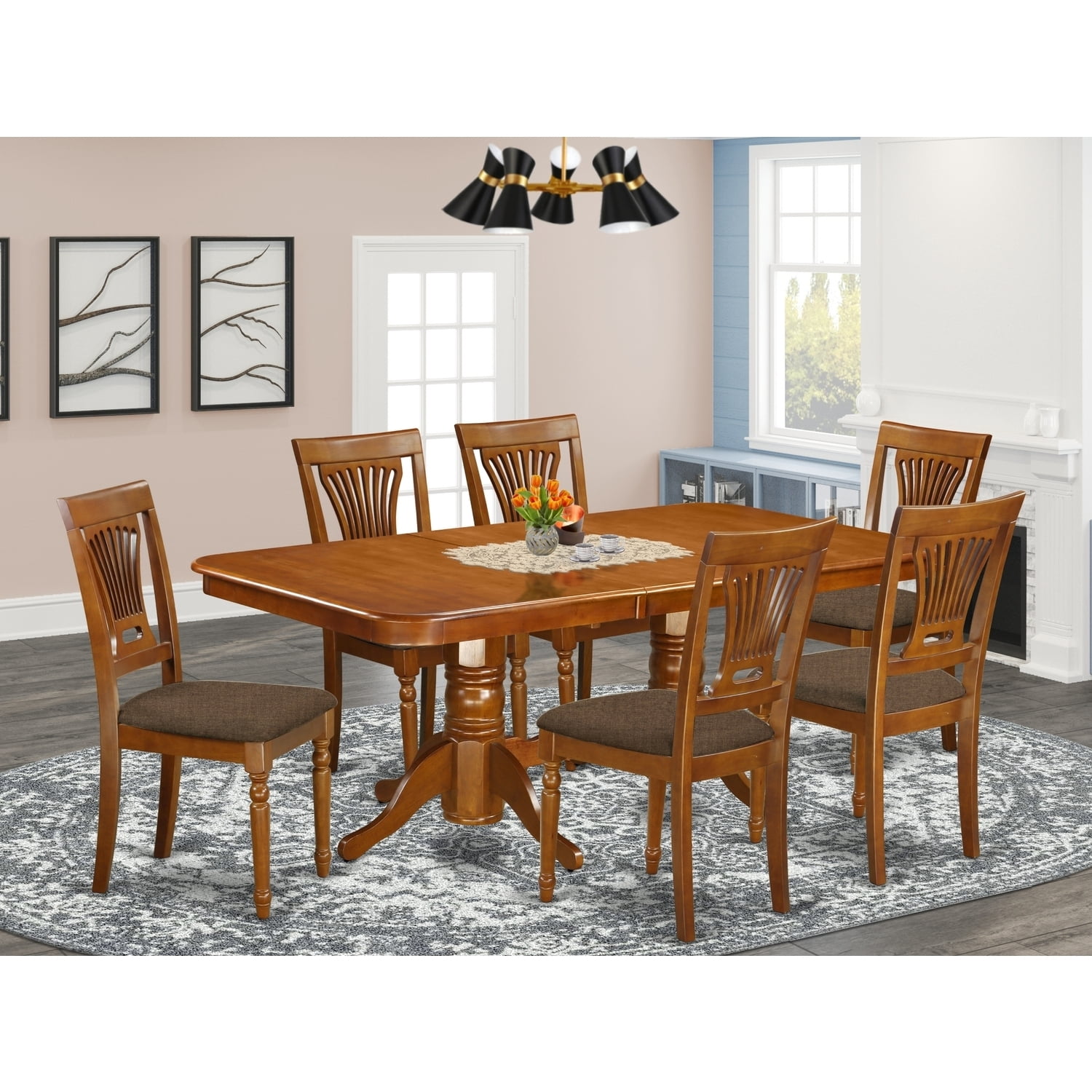 Coastal Dining Set - 5 Piece Table & Chair Set - Asian Wood - Saddle ...