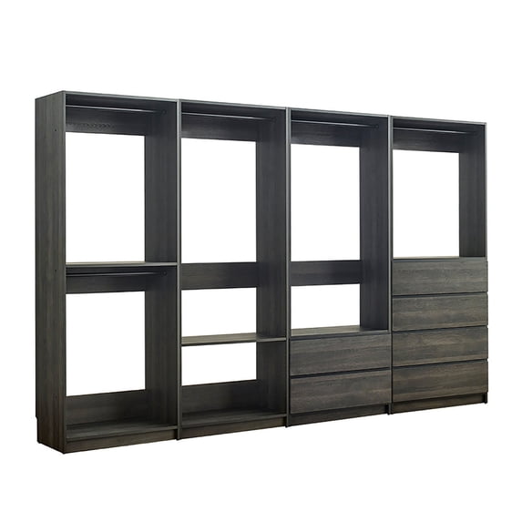 Maykoosh Closet System Customizible, Walk-In Wardrobe Organizer, Closet System with Hanging, Hanging Rods, Drawers, Heavy Duty-Color:Black,Size:Model ABCD 4 Closet