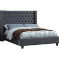 thumbnail image 1 of Linen Upholstered Wingback Bed with Nailhead Trim & Solid Wood Legs, 1 of 4