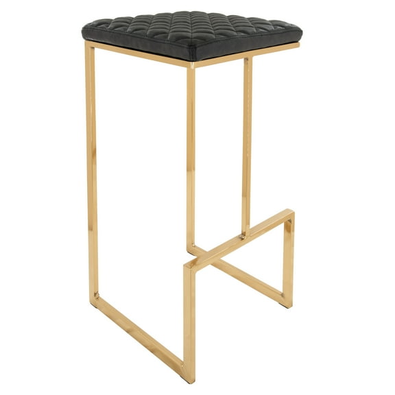 Coastal Bar Stools - Quilted Leather, Gold Frame - Modern Kitchen Island Seating