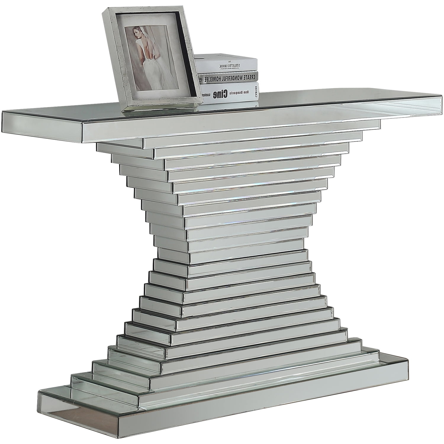 Mirrored Geometric Sunburst Wood Console Table