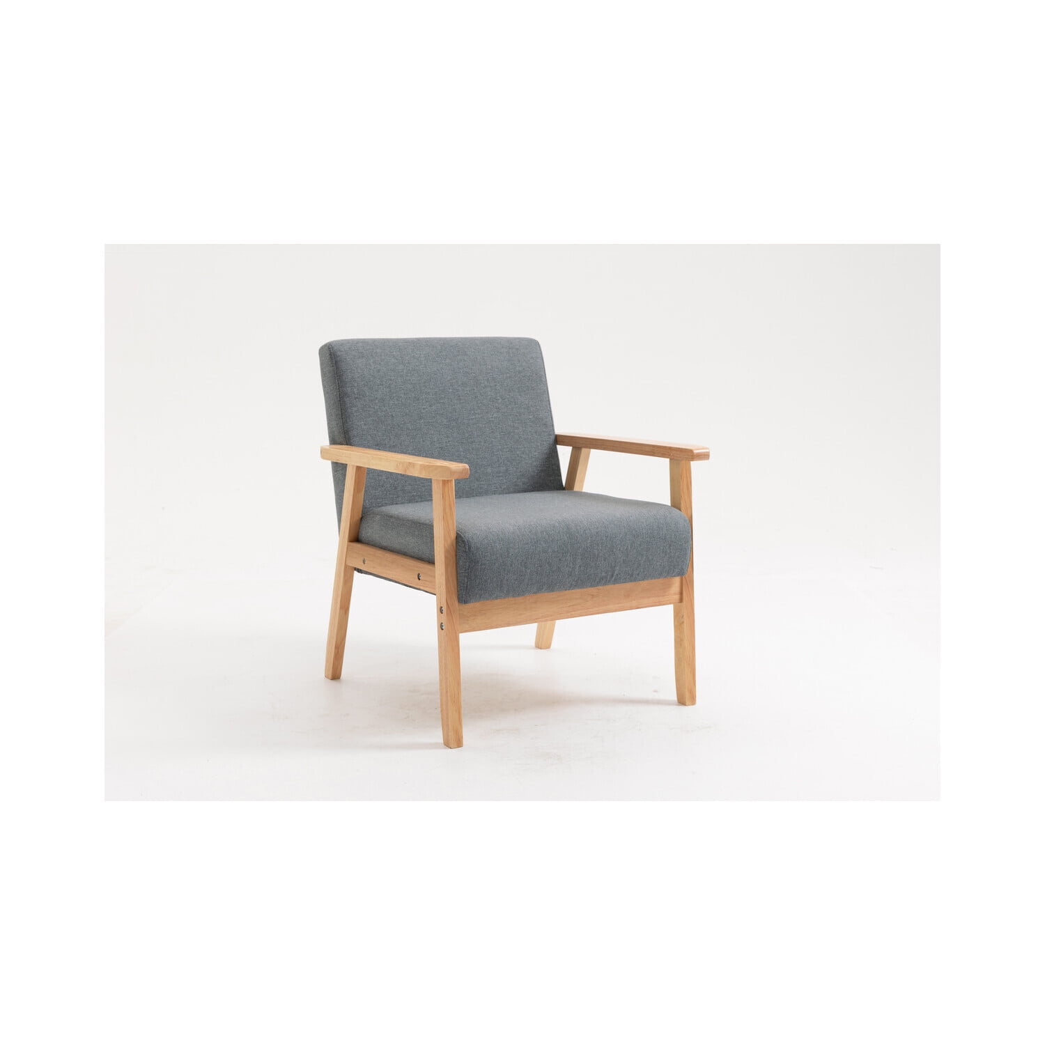Elegant Mid-Century Modern Gray Linen and Wood Accent Chair