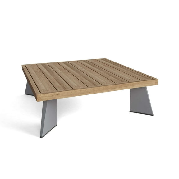 Coastal Platform Square Table - Outdoor Patio Side Table - Modern Aluminum & Teak Design