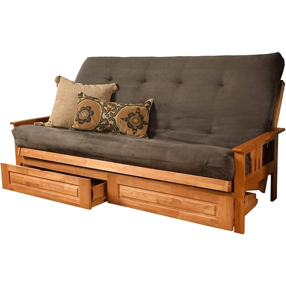 Retro Revival Queen Futon Frame Set with Storage Drawers - 86" x 37" x 36", Converts Easily to a Comfortable Bed